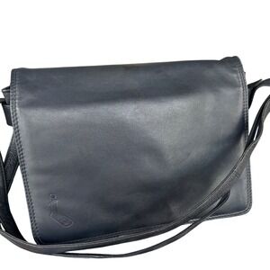 Vintage Soft Leather Crossbody Organizer Bag Black Minimalist Flap